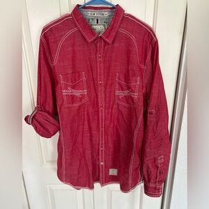 Drill Clothing Mens Red Roll Tab Sleeve Slim Fitting Button Up Shirt Size XL
